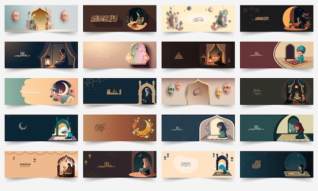 Heilige maand van de moslimgemeenschap ramadan kareem header of banner set