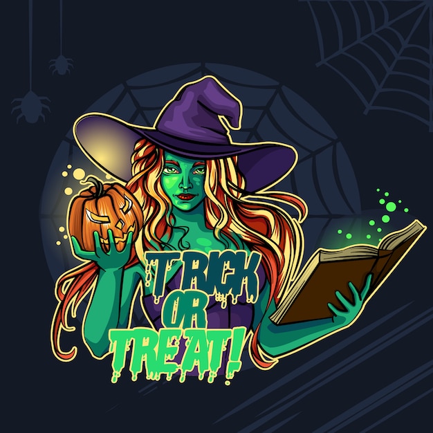 Vector heks en pompoen halloween trick or treat!