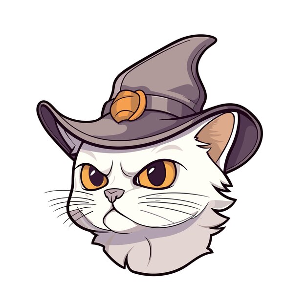 Vector heks kat sticker cartoon geïsoleerd schattige halloween sticker geïsoleerde op witte achtergrond