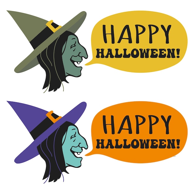 Vector heksen happy halloween iconen cliparts geïsoleerde vectorillustratie