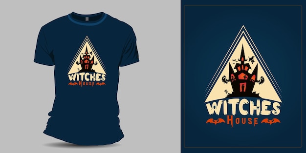 Vector heksenhuis minimaal halloween-ontwerp voor t-shirt