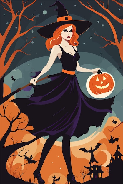 Hekserij wonderen Halloween heks met hoed vector kunst illustratie