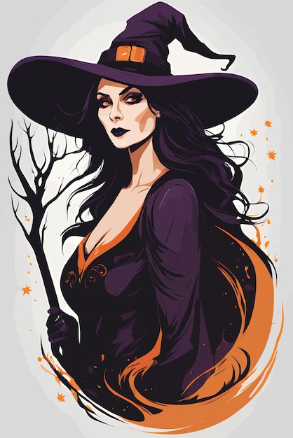 Hekserij wonderen Halloween heks met hoed vector kunst illustratie