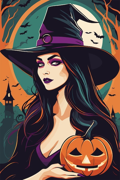 Hekserij wonderen Halloween heks met hoed vector kunst illustratie