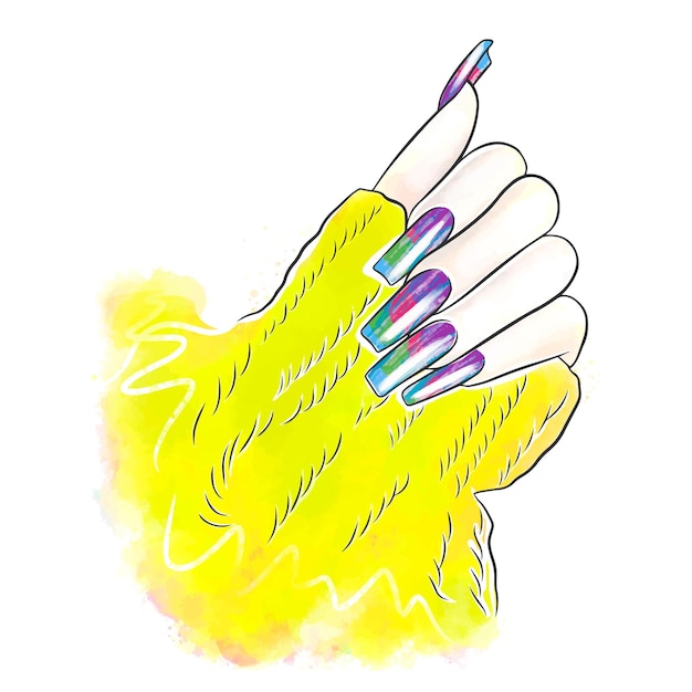 Helder en stijlvol nagelontwerp manicure lange nagels doodle