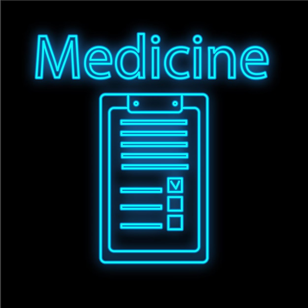 Helder lichtblauw medisch digitaal neonbord voor een apotheek of ziekenhuiswinkel, mooi glanzend