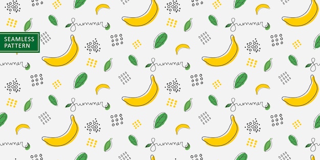 Helder naadloos vectorpatroon met bananen en bananenbladeren op een lichte achtergrond voor het bedrukken van decortextiel inpakpapier