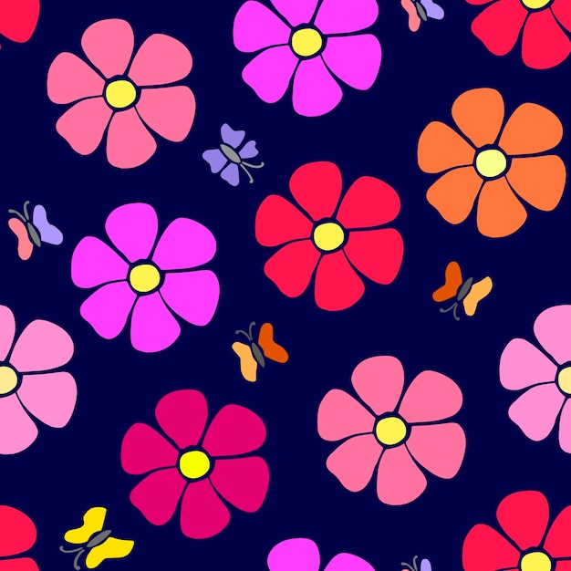 Helder vector naadloos patroon van bloemen en vlinders Modieuze print voor textiel afdrukken van digitale papieren verpakkingen Gebruik voor ontwerp decor scrapbooking handwerk