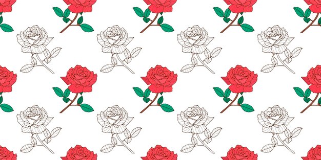 Helder vrouwelijk naadloos bloemenpatroon met rode rozen Wit patroon voor textiel inpakpapier dekt achtergronden serviesgoed decor