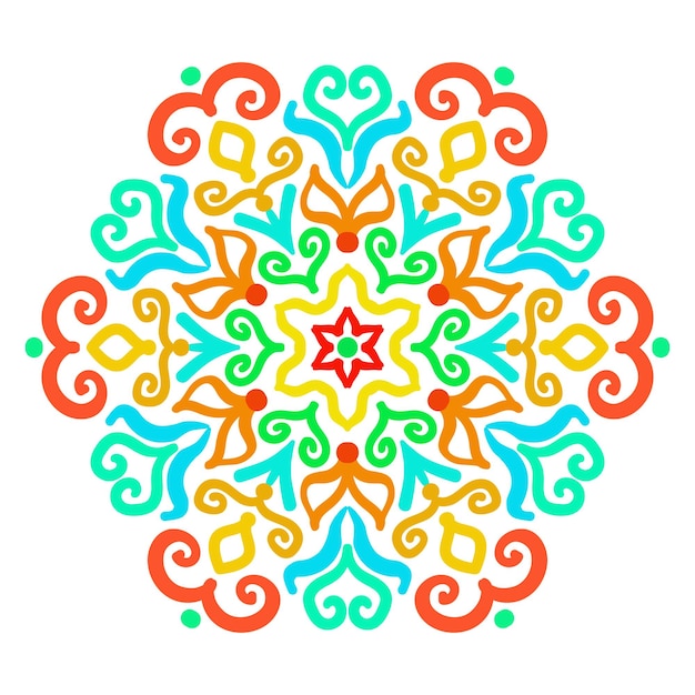 Helder zeshoekige ornament van kleurrijke elementen Abstract bloemmotief Levende kleuren in vector ornament Helder decoratief element voor uw ontwerp