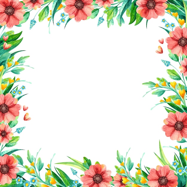 Vector heldere bloemen feestelijke vierkante frame sjabloon.