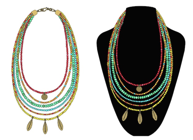 Heldere boho-stijl ketting met hangers. vector