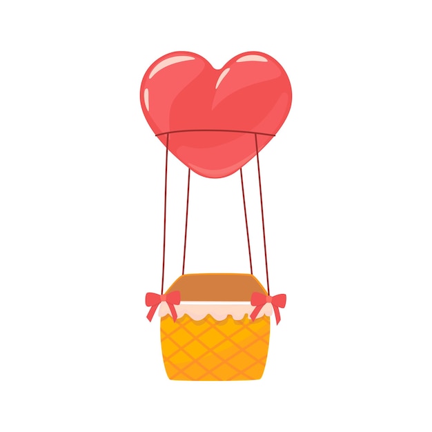 Vector heldere hete luchtballon aerostat met rode hartvormige ballon valentijnsdag cartoon afbeelding
