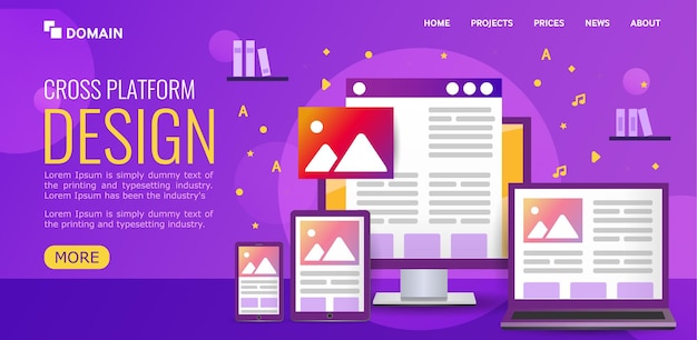 Heldere illustratie voor ontwerp Landingspagina concept cross-platform ontwerp