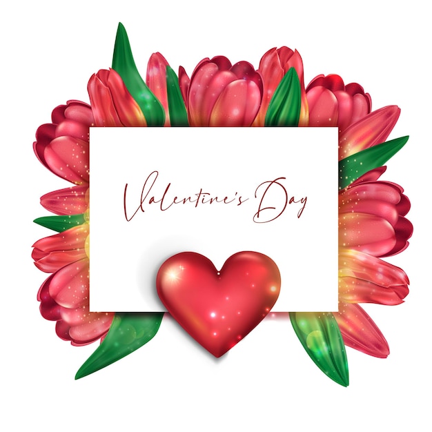 Heldere kaart van delicate tulpen voor Valentijnsdag