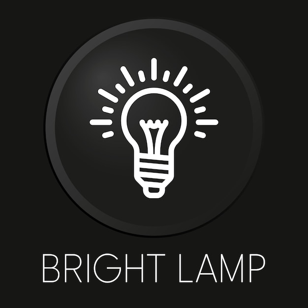 Heldere lamp minimale vector lijn pictogram op 3D-knop geïsoleerd op zwarte achtergrond Premium Vector