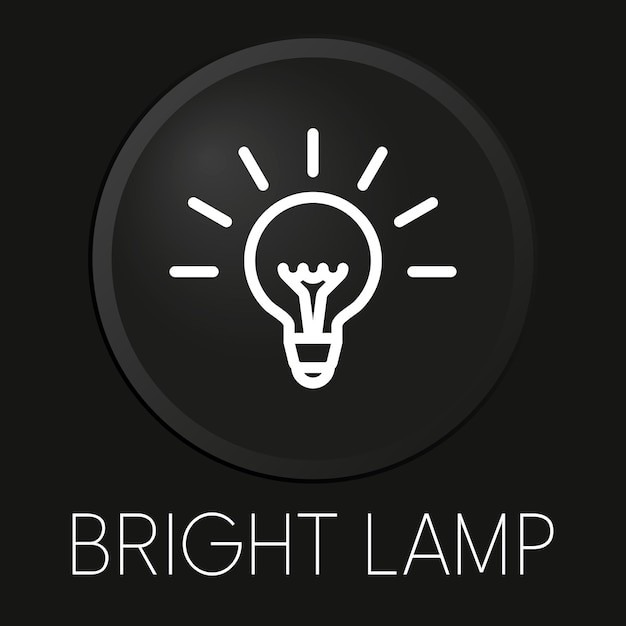 Heldere lamp minimale vector lijn pictogram op 3D-knop geïsoleerd op zwarte achtergrond Premium Vector