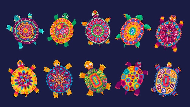 Vector heldere mexicaanse maya azteekse schildpadschildpad totems