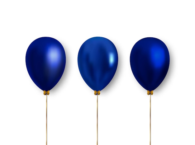Heldere, realistische blauwe ballonnen met vallende schaduw.