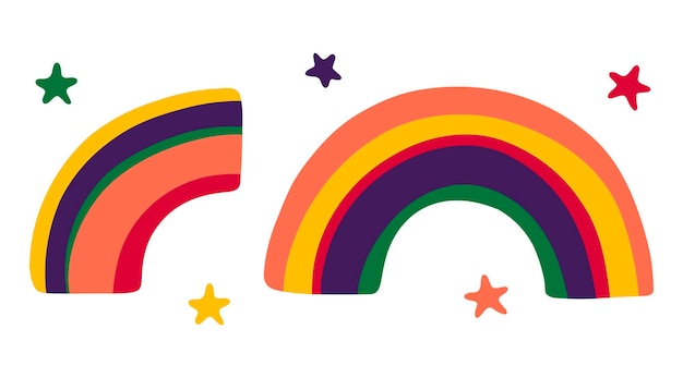 Vector heldere regenbogen en sterren in kidcore-stijl vectorillustratie perfect voor kinderposters prentenkaart