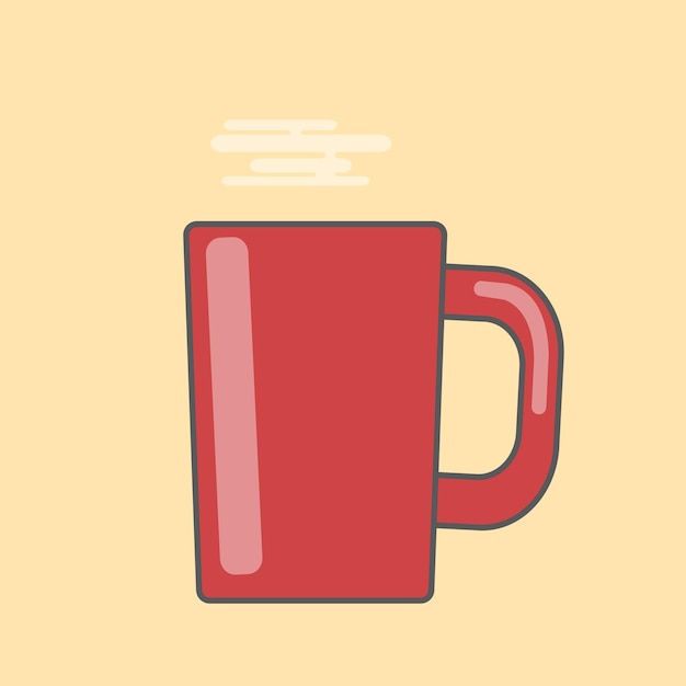 Heldere rode kop koffie op een bruine achtergrond met stoom eroverheen platte ontwerp illustratie voorraad vectorafbeeldingen