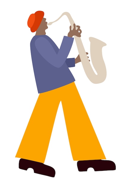 Heldere vectorillustratie van saxofonist geïsoleerd op een witte achtergrond.