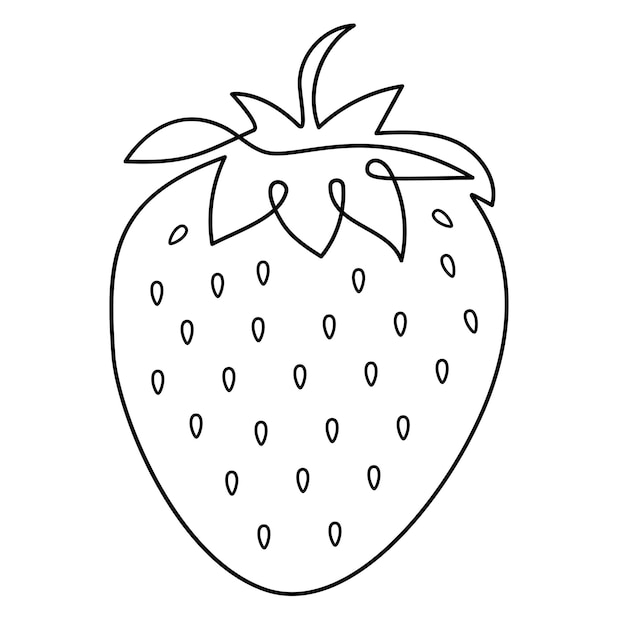 Hele aardbei één doorlopende lijn illustratie Black Line Art zoete Berry Eenvoudige schetsstijl