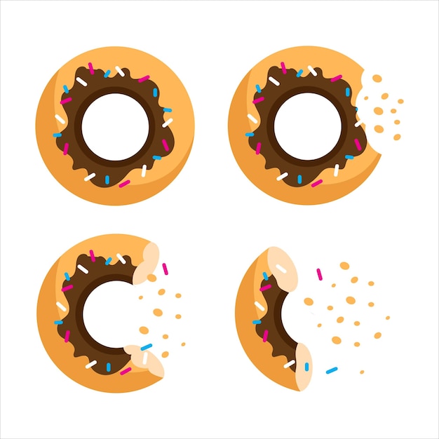 Vector hele donut en gebeten platte vectorillustratie