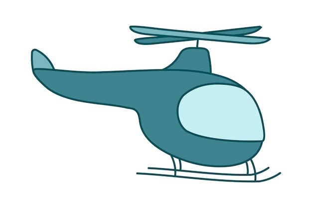 Helicopter in the air Air transport with propeller Aviation Side view Drawn Aircraft Journey Color