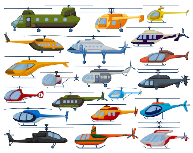 Helicopter  cartoon set icon.  illustration copter on white background.  cartoon set icon helicopter.