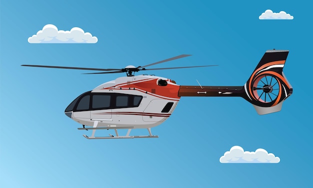 Helicopter flying in the sky, Helicopter fly in clouds, Flying Chopper Air Transportation.