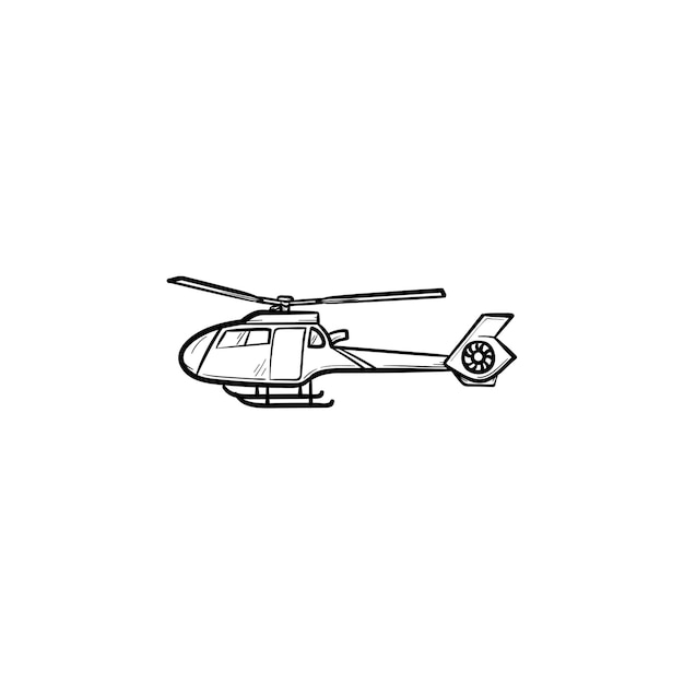 Icona di doodle di contorni disegnati a mano di elicottero. elicottero medico e di emergenza, concetto di servizio medico
