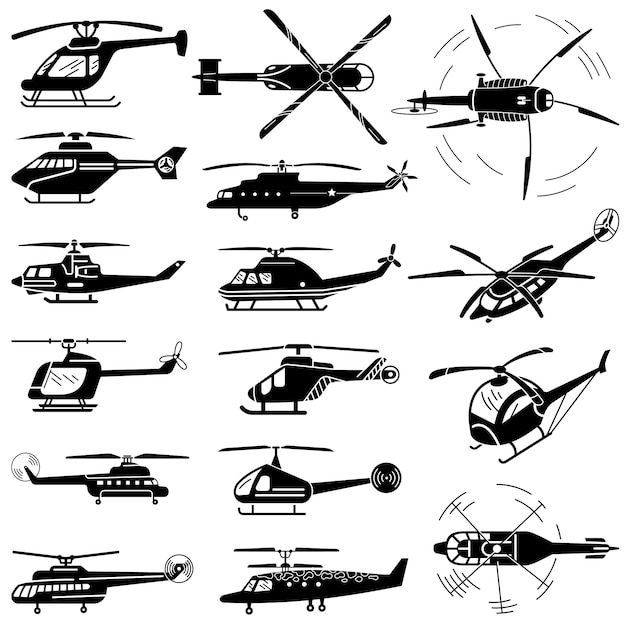 Helicopter icons set, simple style