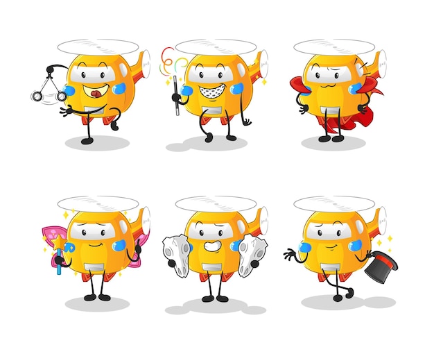 Helicopter magic group character cartoon mascot vector