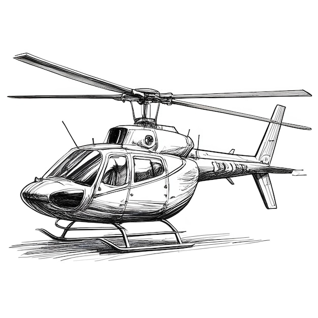 Helicopter Monochrome ink sketch vector drawing engraving style vector illustration