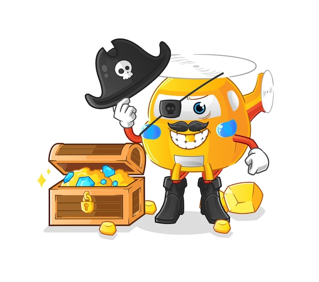 Helicopter pirate with treasure mascot cartoon vector