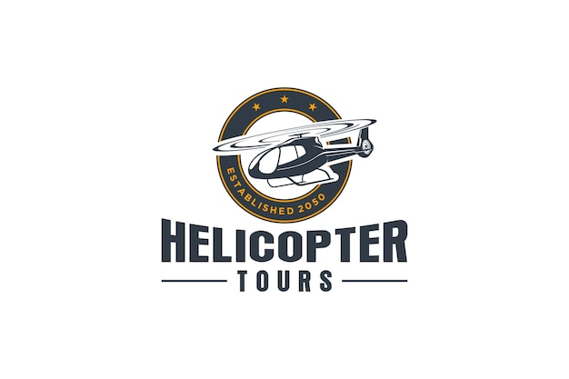 Helicopter tour logo label illustration aviation flight transportation vector template