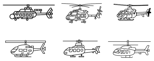 Helicopters Icons Hand Drawn Set Vector On White Background