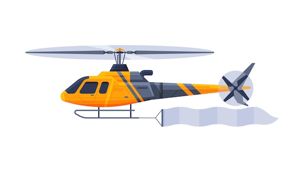 Helikopter met lege vlag die in de lucht vliegt Moderne luchtvoertuig met wit lint voor reclamevectorillustratie