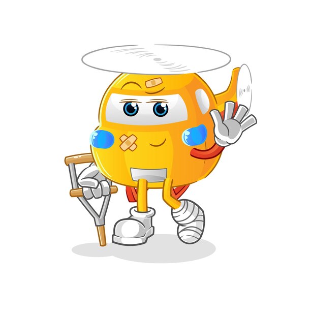 Helikopter ziek met hinkende stok cartoon mascotte vector