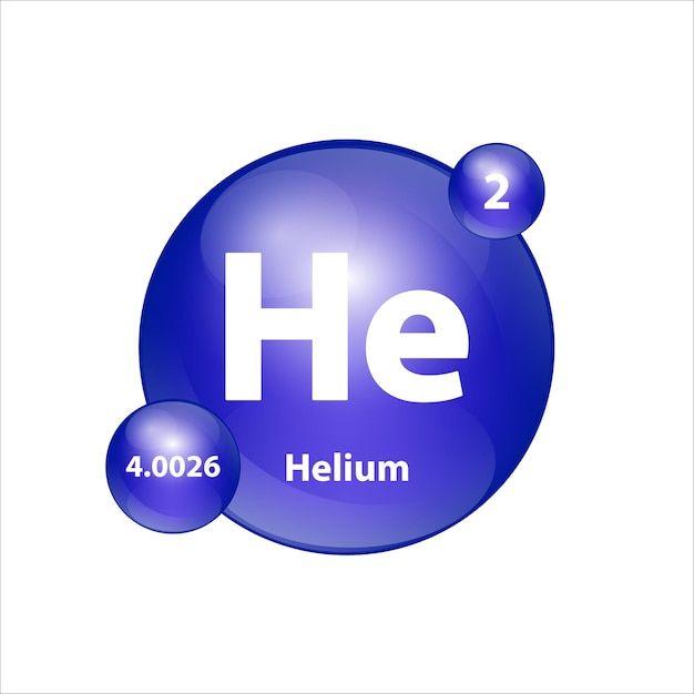 Helium (He) icon structure chemical element round shape circle blue dark, blue with atomic number.