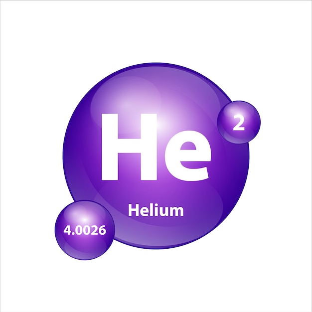 Helium (He) icon structure chemical element round shape circle purple with atomic number.