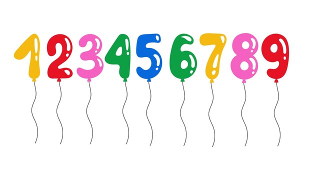 Helium Number Balloons vector set