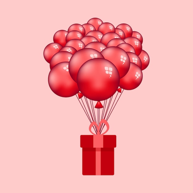 Helium red balloons with gift box Decorative design elements Vector illustration balloon with the red gift box