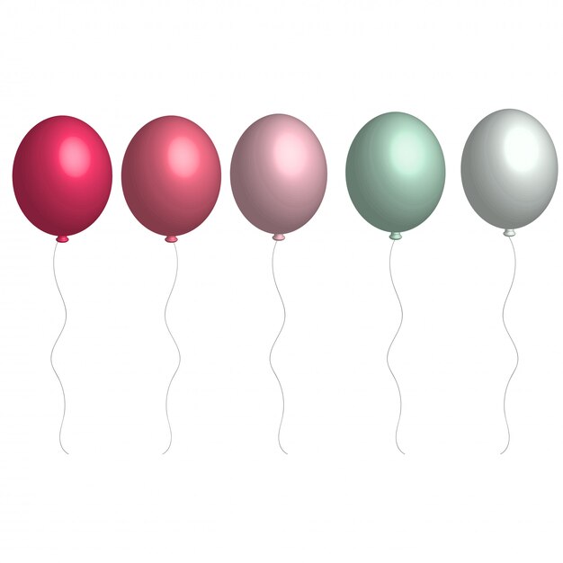 Heliumballonnen in zachte kleuren op witte achtergrond
