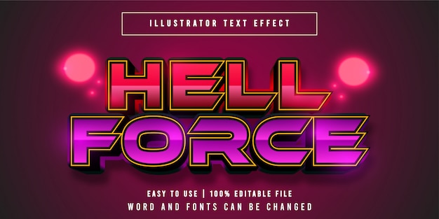 Vector hell force, game title graphic style editable text effect