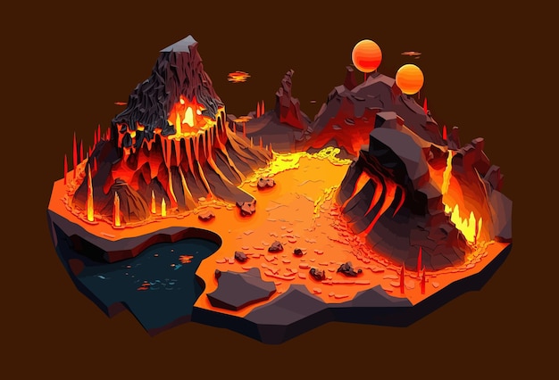 Vector hell minimalism hot colors religion underworld lava poster game magma wallpaper evil mountains caves fantasy catastrophe eruption faith concept vector illustration