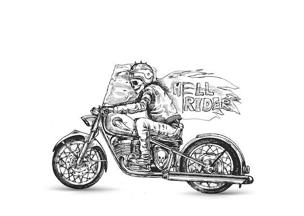 Hell rider with scythe riding motorcycle