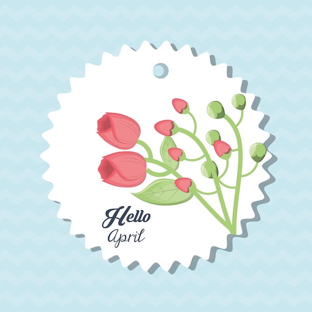 Hello april design with beautiful flowers icon 