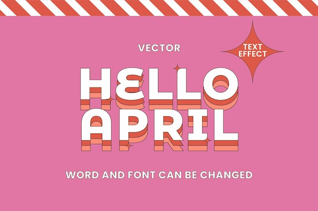 Vector hello april retro text style effect bewerkbaar